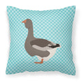 Toulouse Goose Blue Check Decorative Throw Pillow 18x18 Indoor Outdoor Accent Cushion, Fabric Cover with Insert for Sofa, Bed, Porch & Living Room
