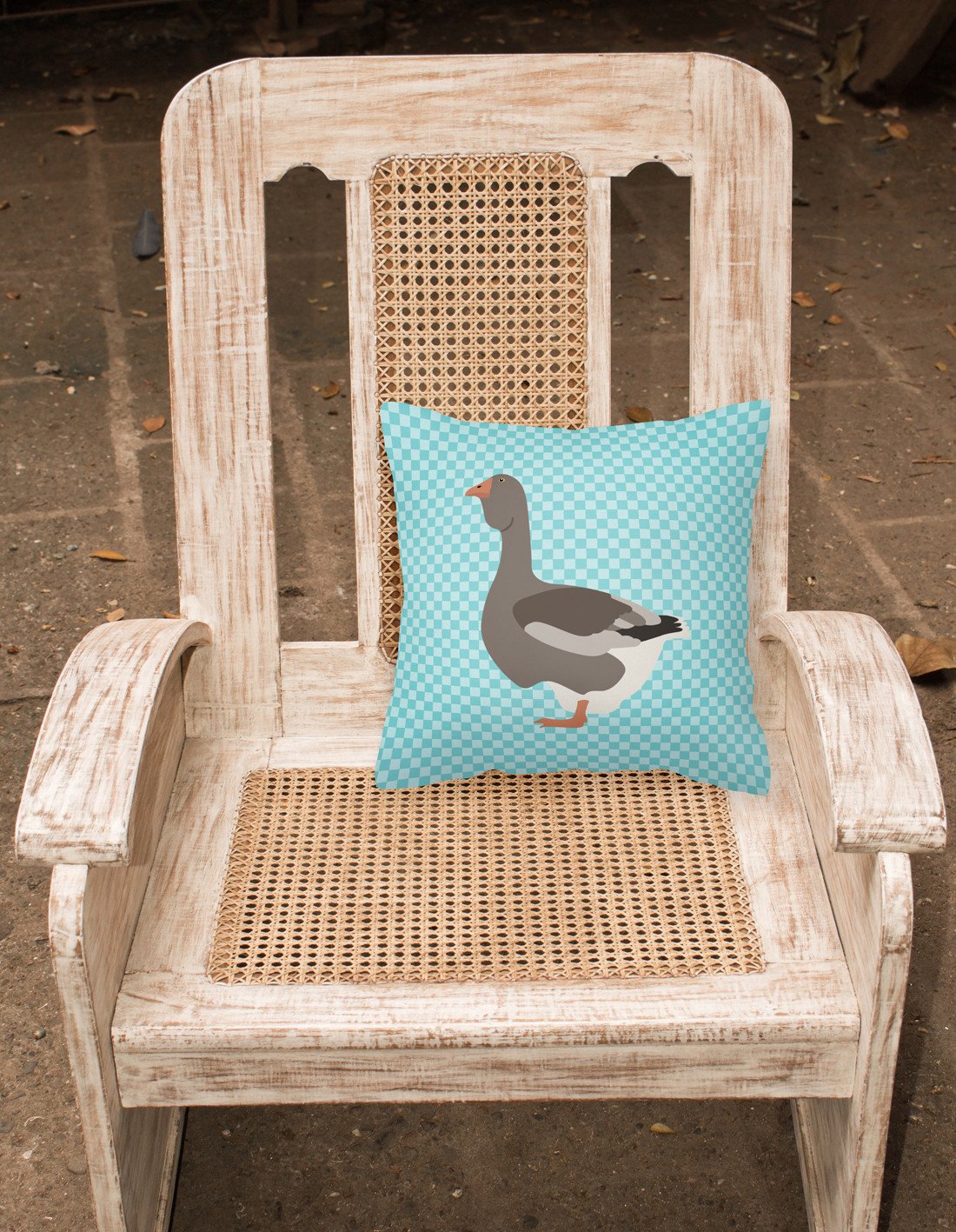 Toulouse Goose Blue Check Decorative Throw Pillow 18x18 Indoor Outdoor Accent Cushion, Fabric Cover with Insert for Sofa, Bed, Porch & Living Room
