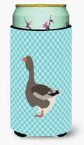 Toulouse Goose Blue Check Tall Boy Hugger Can Cooler Sleeve Machine Washable Drink Collapsible Insulator Beverage Insulated Holder