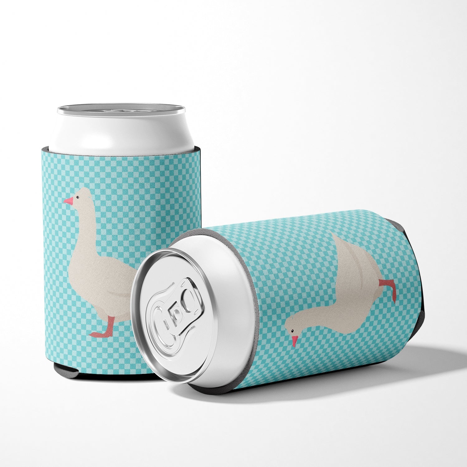 Roman Goose Blue Check Can or Bottle Hugger Cooler Sleeve for Standard 12 oz Cans, Insulated Foam Beer & Soda Can Hugger Reusable