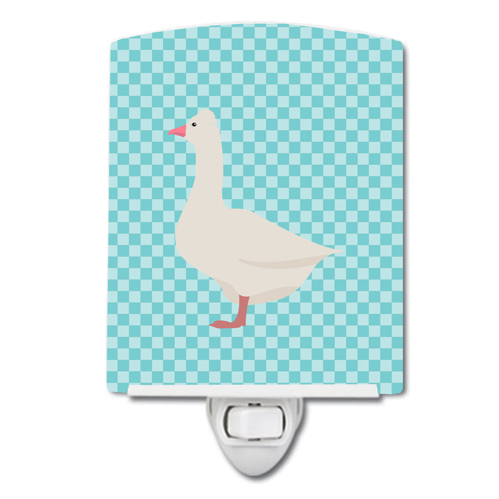 Roman Goose Blue Check Ceramic Night Light Compact, UL-Certified, Ideal for Bedroom, Bathroom, Nursery, Hallway, Kitchen, 6x4x3, Multicolor