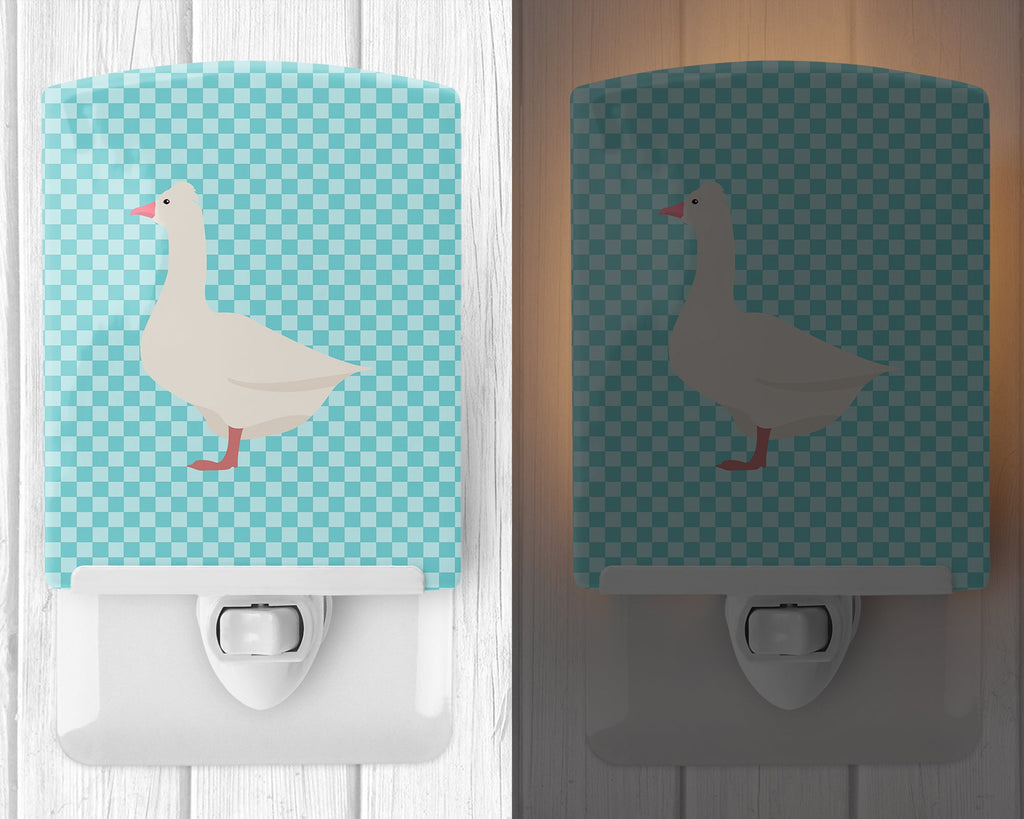 Roman Goose Blue Check Ceramic Night Light Compact, UL-Certified, Ideal for Bedroom, Bathroom, Nursery, Hallway, Kitchen, 6x4x3, Multicolor