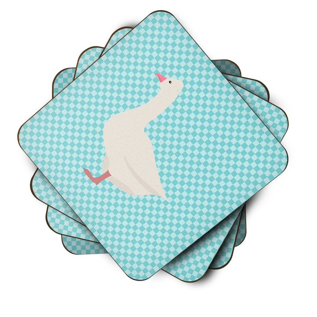 Roman Goose Blue Check Foam Coasters Set of 4 Cup Coasters for Indoor Outdoor, Tabletop Protection, Anti Slip, Mouse pad Material