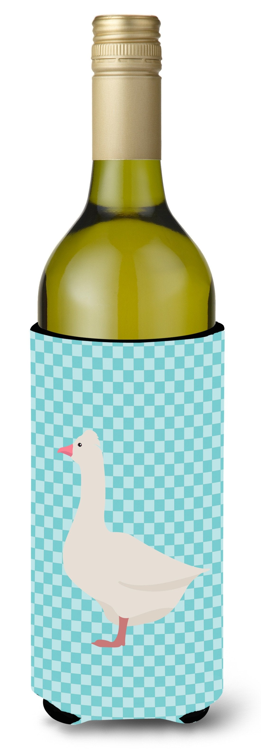 Roman Goose Blue Check Wine Bottle Hugger Gift Sleeve for Standard 750 ml Bottles, Insulated Reusable Also Fits Mini Shot & Pint Bottles