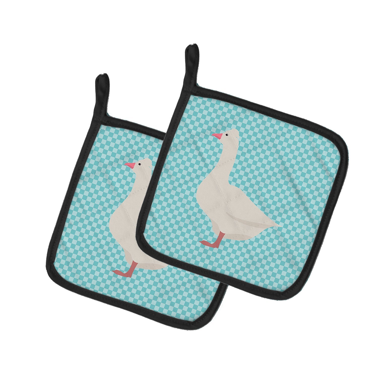 Roman Goose Blue Check Pot Holder Set of 2 Heat Resistant Quilted Hot Pads 7.5 x 7.5 Inch, Insulated Kitchen Trivets for Cooking & Baking
