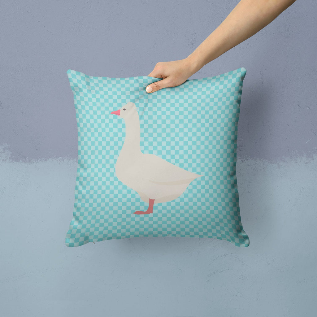 Roman Goose Blue Check Decorative Throw Pillow 14x14 Indoor Outdoor Accent Cushion, Fabric Cover with Insert for Sofa, Bed, Porch & Living Room