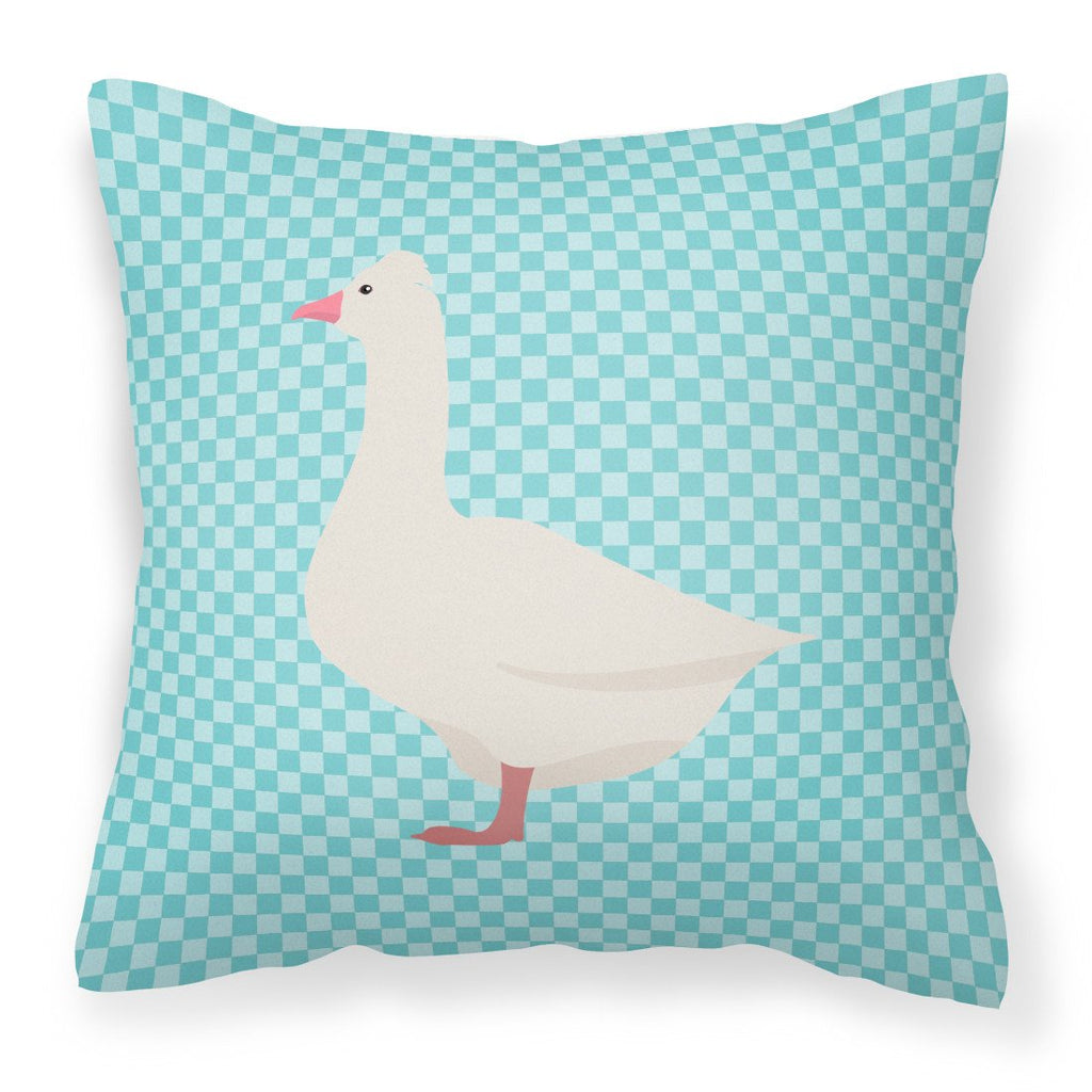 Roman Goose Blue Check Decorative Throw Pillow 18x18 Indoor Outdoor Accent Cushion, Fabric Cover with Insert for Sofa, Bed, Porch & Living Room