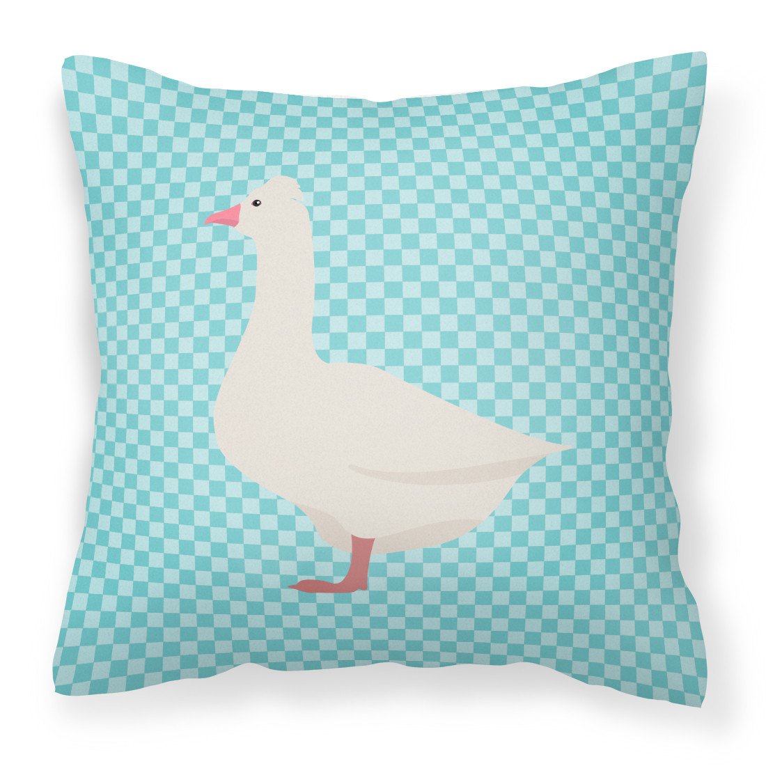 Roman Goose Blue Check Decorative Throw Pillow 18x18 Indoor Outdoor Accent Cushion, Fabric Cover with Insert for Sofa, Bed, Porch & Living Room