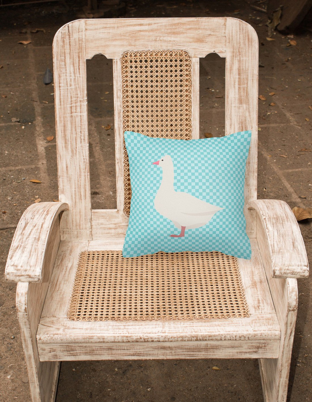 Roman Goose Blue Check Decorative Throw Pillow 18x18 Indoor Outdoor Accent Cushion, Fabric Cover with Insert for Sofa, Bed, Porch & Living Room
