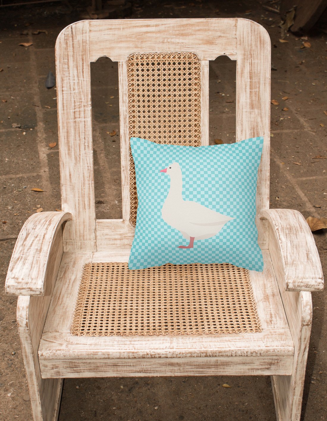Roman Goose Blue Check Decorative Throw Pillow 18x18 Indoor Outdoor Accent Cushion, Fabric Cover with Insert for Sofa, Bed, Porch & Living Room