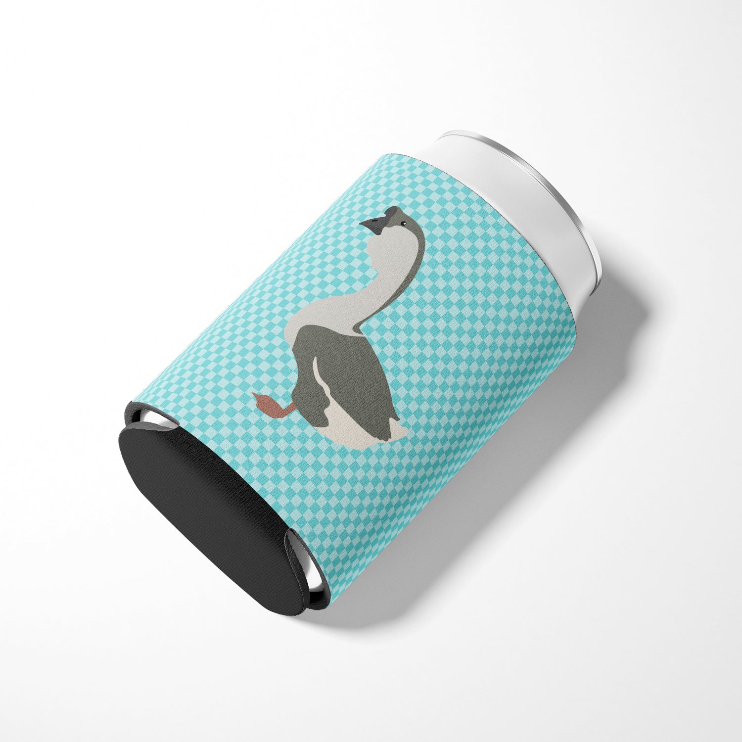 African Goose Blue Check Can or Bottle Hugger Cooler Sleeve for Standard 12 oz Cans, Insulated Foam Beer & Soda Can Hugger Reusable