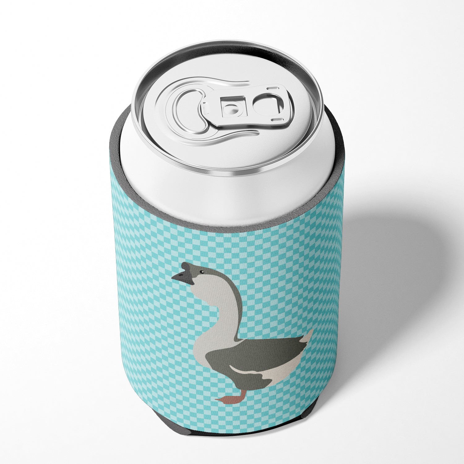 African Goose Blue Check Can or Bottle Hugger Cooler Sleeve for Standard 12 oz Cans, Insulated Foam Beer & Soda Can Hugger Reusable