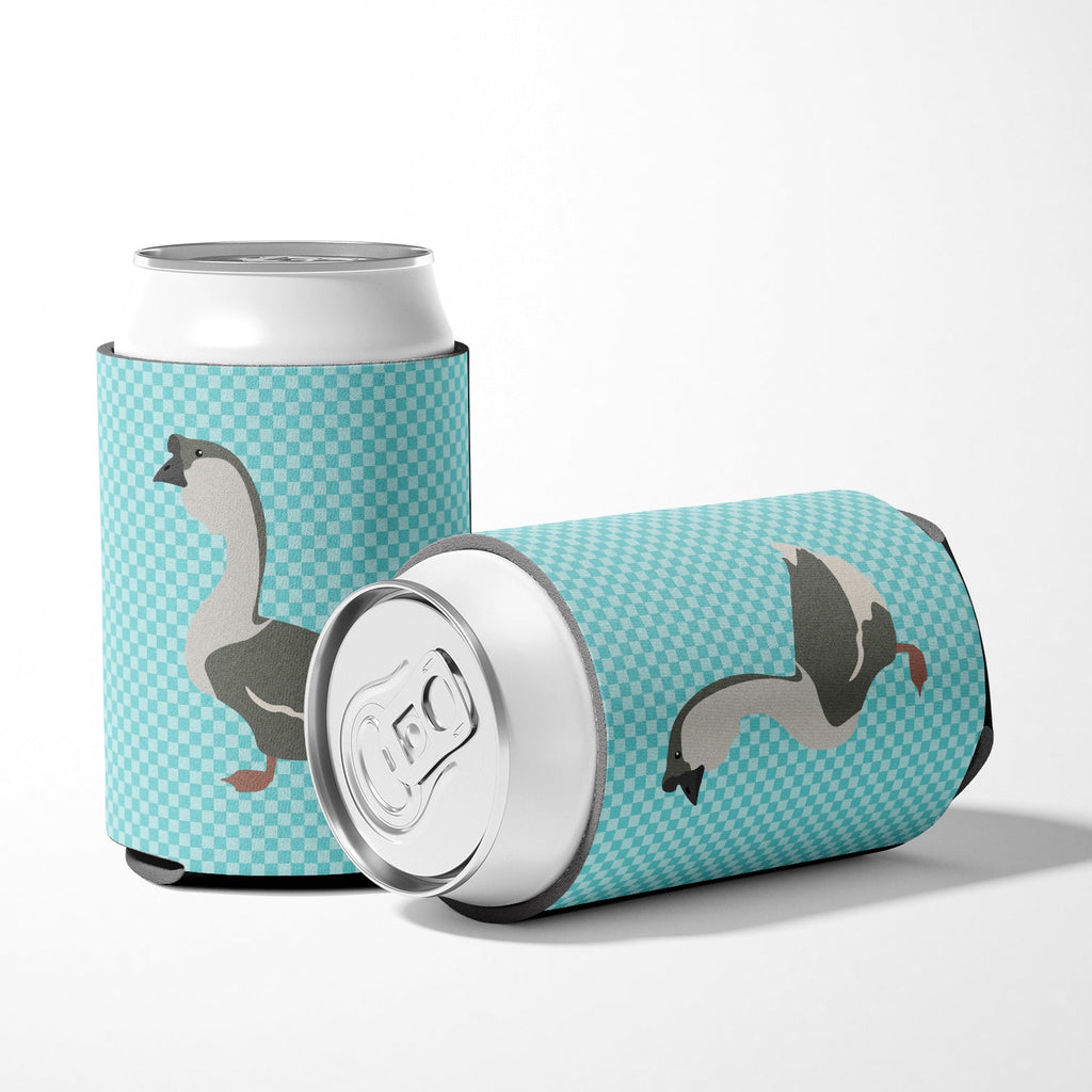 African Goose Blue Check Can or Bottle Hugger Cooler Sleeve for Standard 12 oz Cans, Insulated Foam Beer & Soda Can Hugger Reusable