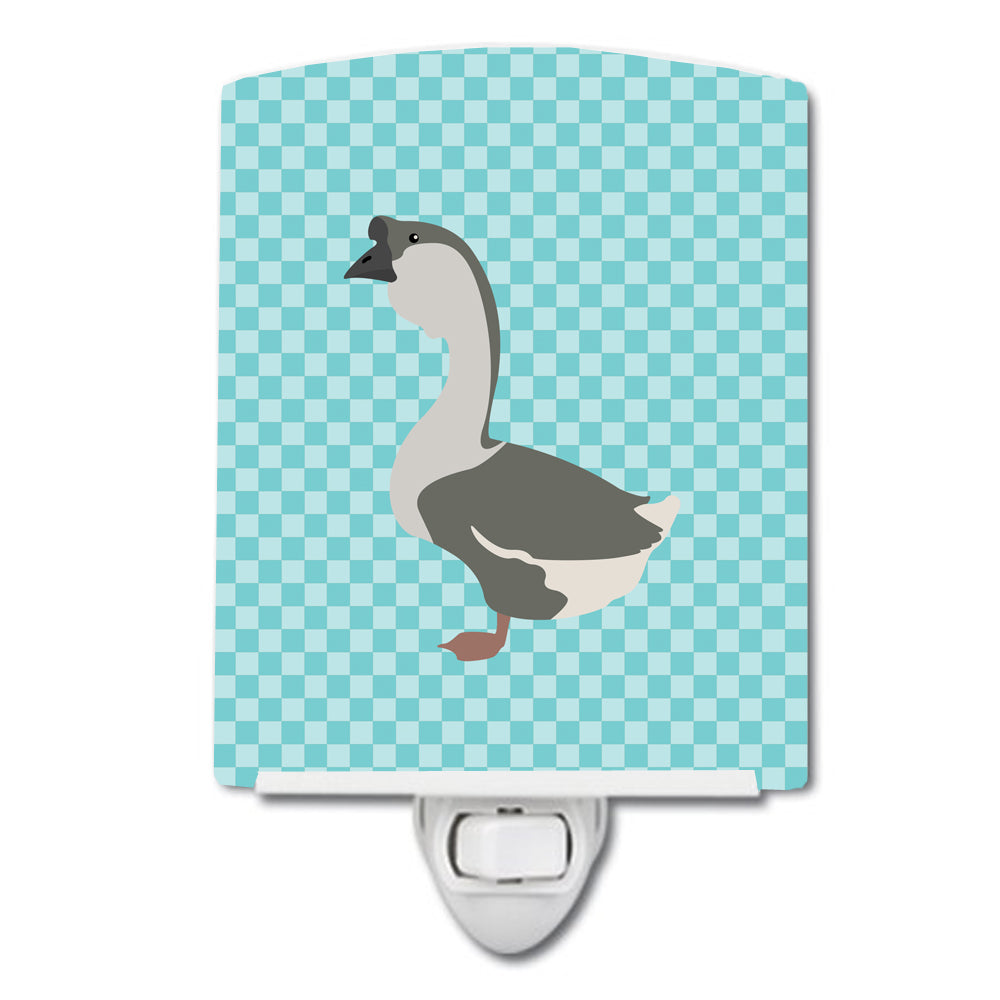 African Goose Blue Check Ceramic Night Light Compact, UL-Certified, Ideal for Bedroom, Bathroom, Nursery, Hallway, Kitchen, 6x4x3, Multicolor
