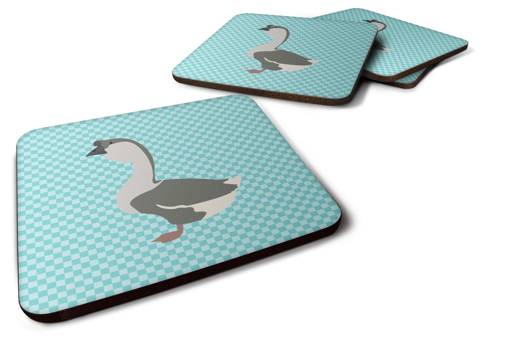 African Goose Blue Check Foam Coasters Set of 4 Cup Coasters for Indoor Outdoor, Tabletop Protection, Anti Slip, Mouse pad Material