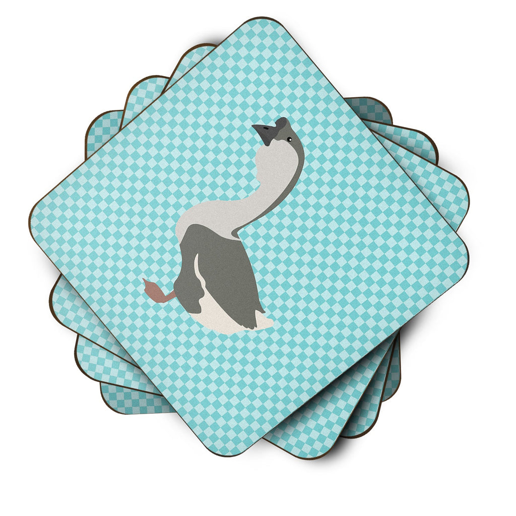 African Goose Blue Check Foam Coasters Set of 4 Cup Coasters for Indoor Outdoor, Tabletop Protection, Anti Slip, Mouse pad Material