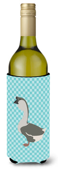 African Goose Blue Check Wine Bottle Hugger Gift Sleeve for Standard 750 ml Bottles, Insulated Reusable Also Fits Mini Shot & Pint Bottles