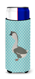 African Goose Blue Check Slim Can Hugger , Insulated Foam Hugger for 12 oz Slim Cans, Beer Bottles & Water Bottles, Printed in USA