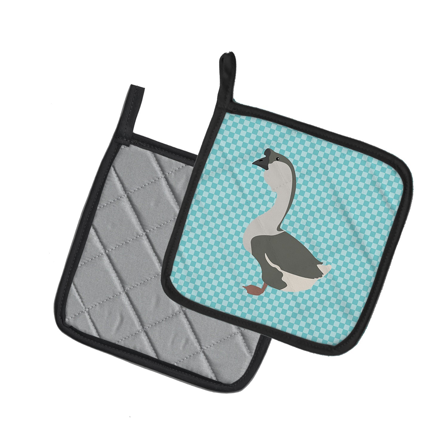 African Goose Blue Check Pot Holder Set of 2 Heat Resistant Quilted Hot Pads 7.5 x 7.5 Inch, Insulated Kitchen Trivets for Cooking & Baking