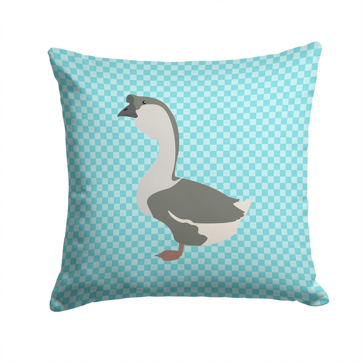 African Goose Blue Check Decorative Throw Pillow 14x14 Indoor Outdoor Accent Cushion, Fabric Cover with Insert for Sofa, Bed, Porch & Living Room