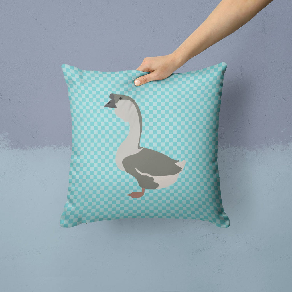 African Goose Blue Check Decorative Throw Pillow 14x14 Indoor Outdoor Accent Cushion, Fabric Cover with Insert for Sofa, Bed, Porch & Living Room