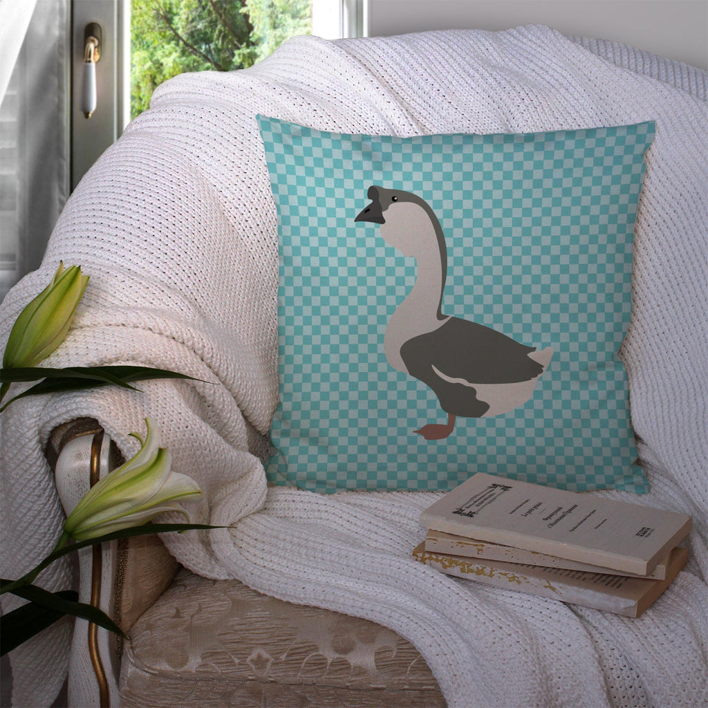 African Goose Blue Check Decorative Throw Pillow 14x14 Indoor Outdoor Accent Cushion, Fabric Cover with Insert for Sofa, Bed, Porch & Living Room