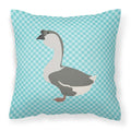 African Goose Blue Check Decorative Throw Pillow 18x18 Indoor Outdoor Accent Cushion, Fabric Cover with Insert for Sofa, Bed, Porch & Living Room