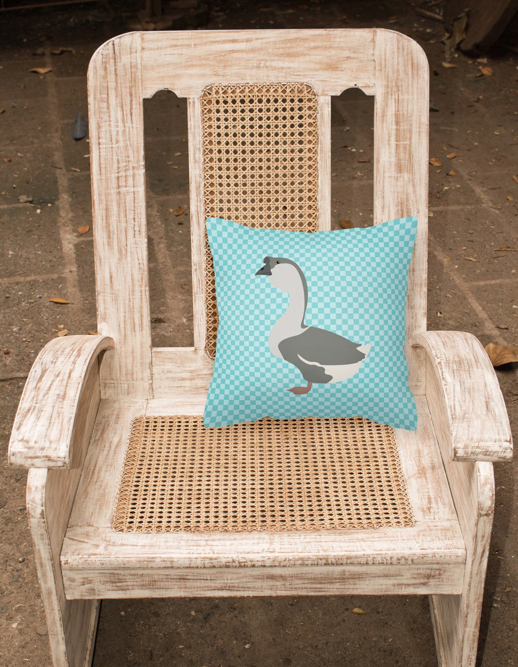 African Goose Blue Check Decorative Throw Pillow 18x18 Indoor Outdoor Accent Cushion, Fabric Cover with Insert for Sofa, Bed, Porch & Living Room