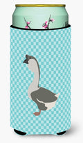 African Goose Blue Check Tall Boy Hugger Can Cooler Sleeve Machine Washable Drink Collapsible Insulator Beverage Insulated Holder