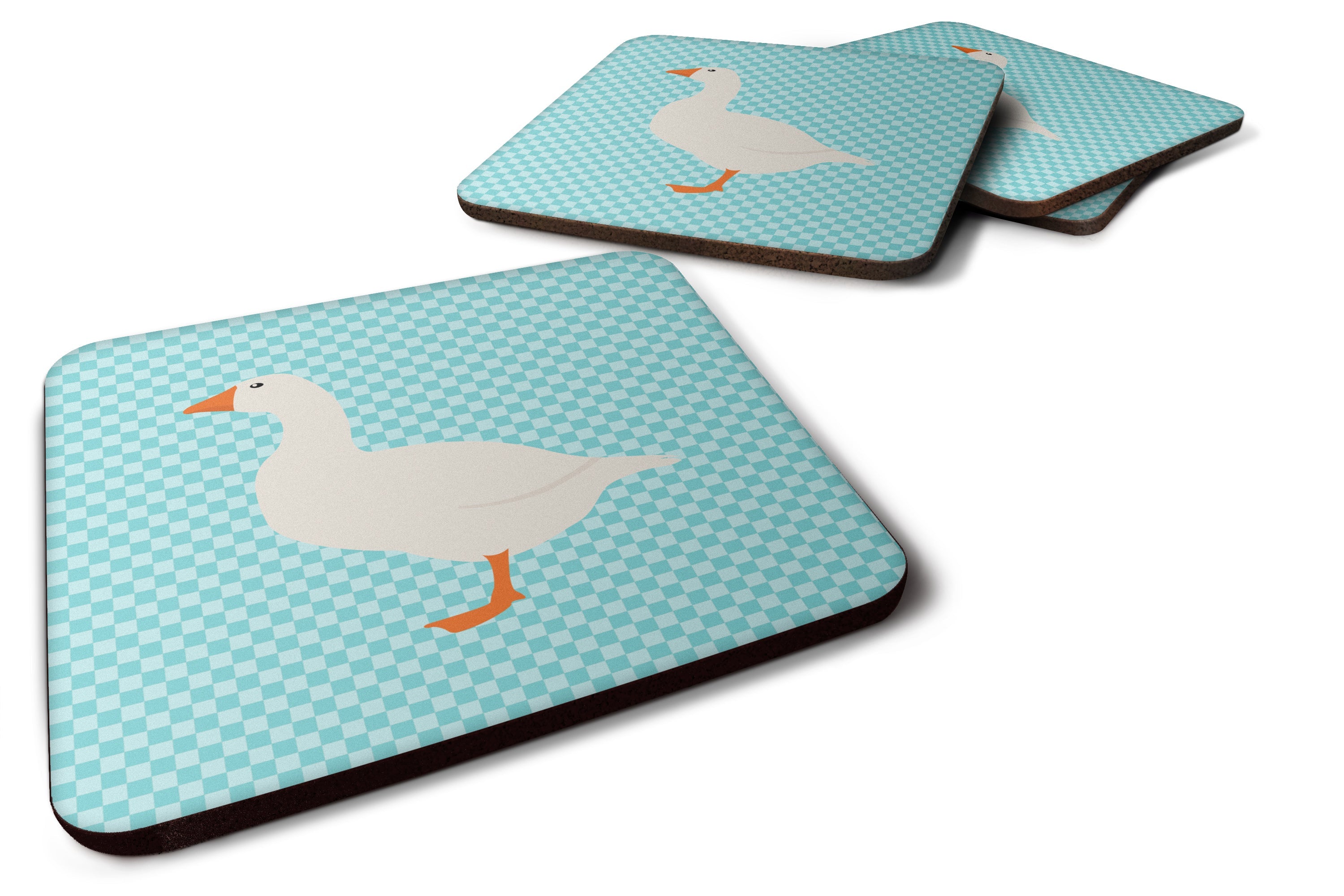 Shire Horse Blue Check Foam Coasters Set of 4 Cup Coasters for Indoor Outdoor, Tabletop Protection, Anti Slip, Mouse pad Material