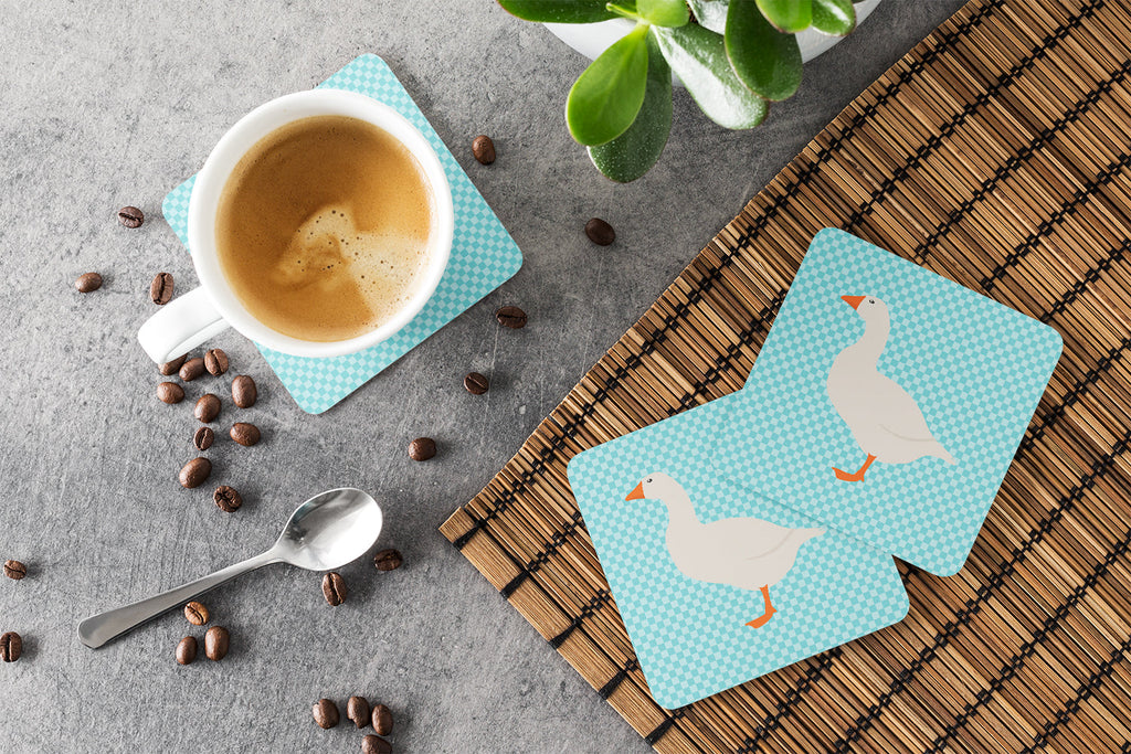 Shire Horse Blue Check Foam Coasters Set of 4 Cup Coasters for Indoor Outdoor, Tabletop Protection, Anti Slip, Mouse pad Material