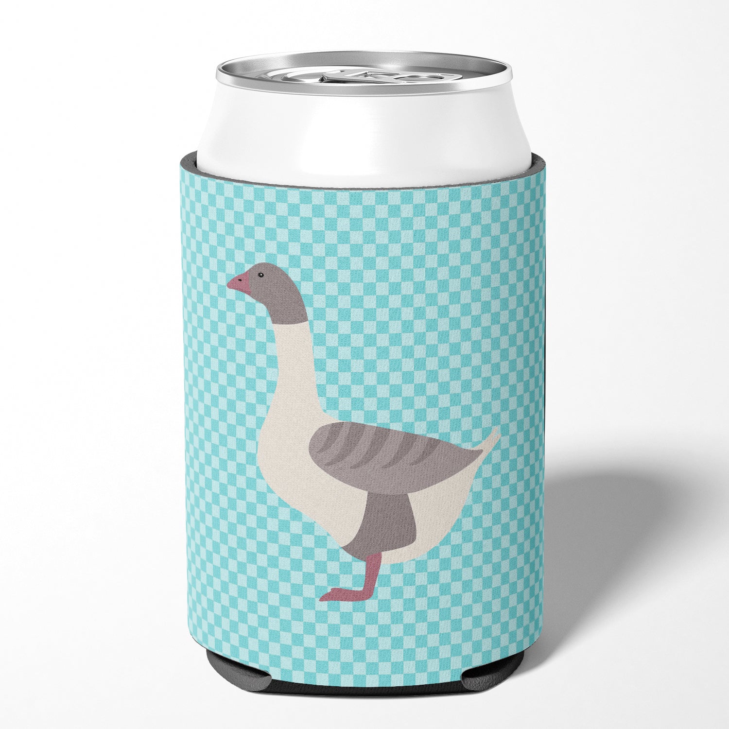 Buff Grey Back Goose Blue Check Can or Bottle Hugger Cooler Sleeve for Standard 12 oz Cans, Insulated Foam Beer & Soda Can Hugger Reusable
