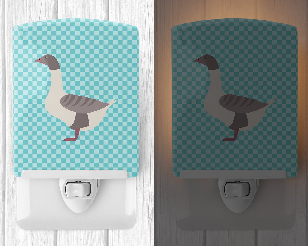 Buff Grey Back Goose Blue Check Ceramic Night Light Compact, UL-Certified, Ideal for Bedroom, Bathroom, Nursery, Hallway, Kitchen, 6x4x3, Multicolor
