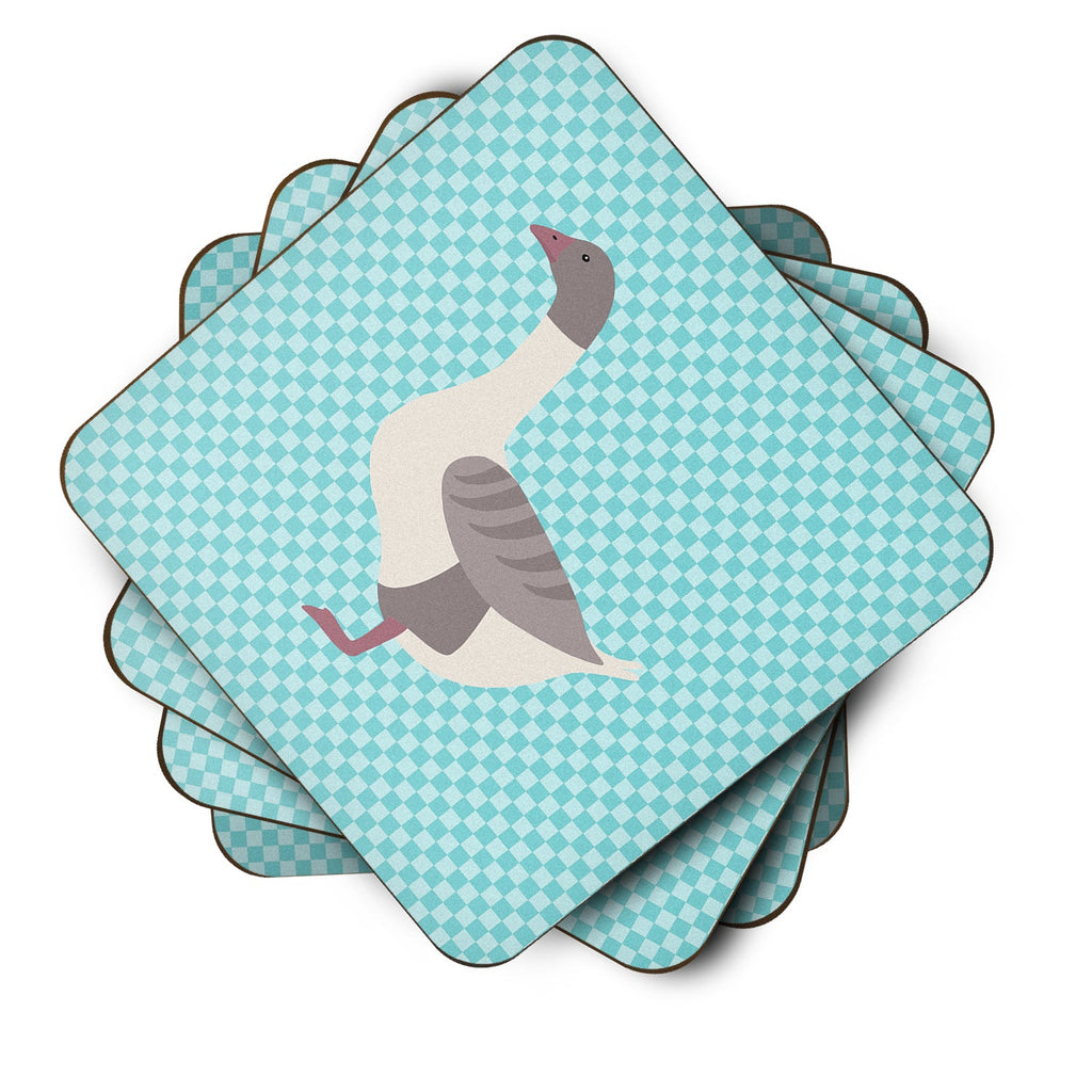 Buff Grey Back Goose Blue Check Foam Coasters Set of 4 Cup Coasters for Indoor Outdoor, Tabletop Protection, Anti Slip, Mouse pad Material