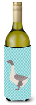 Buff Grey Back Goose Blue Check Wine Bottle Hugger Gift Sleeve for Standard 750 ml Bottles, Insulated Reusable Also Fits Mini Shot & Pint Bottles