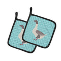 Buff Grey Back Goose Blue Check Pot Holder Set of 2 Heat Resistant Quilted Hot Pads 7.5 x 7.5 Inch, Insulated Kitchen Trivets for Cooking & Baking