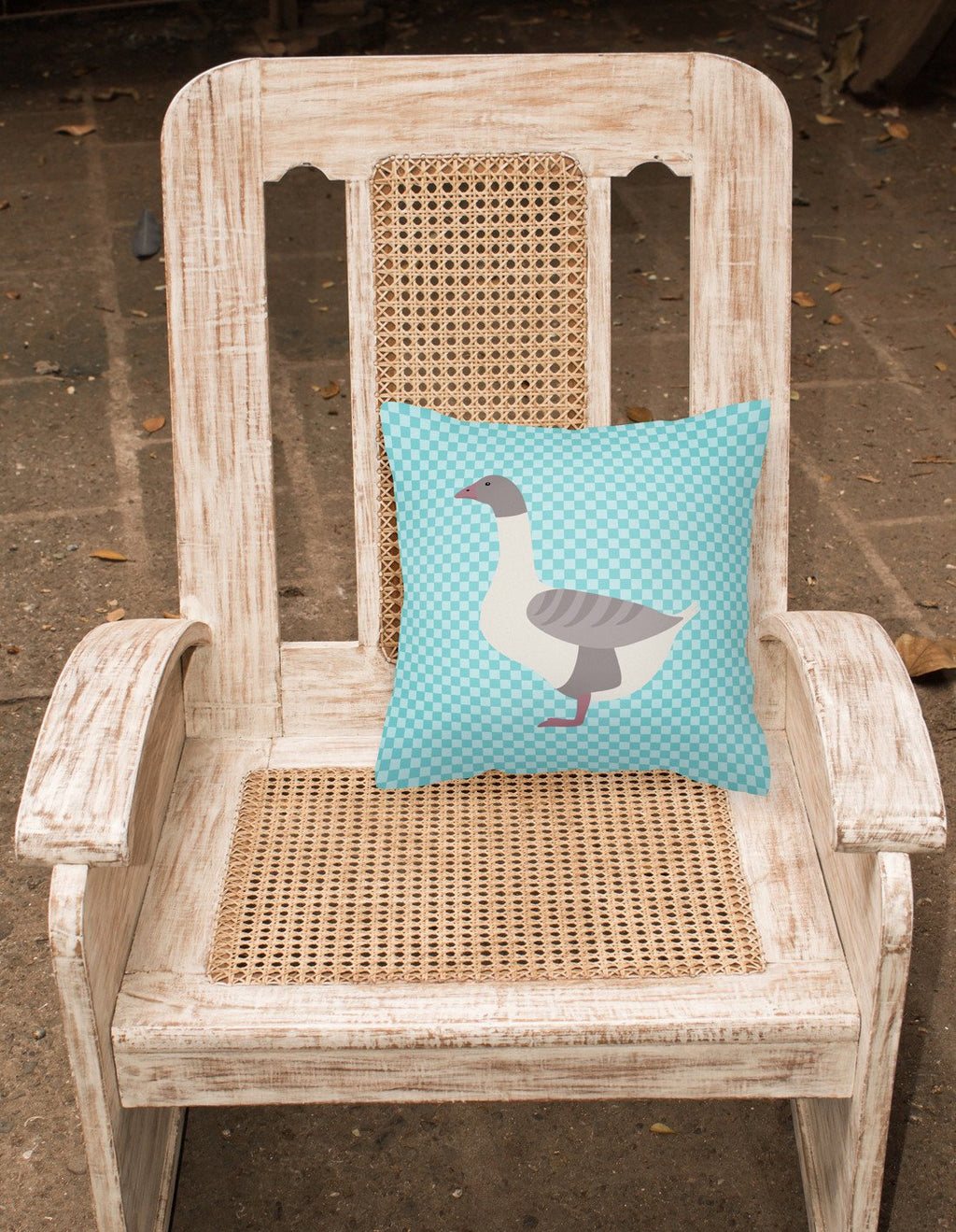 Buff Grey Back Goose Blue Check Decorative Throw Pillow 18x18 Indoor Outdoor Accent Cushion, Fabric Cover with Insert for Sofa, Bed, Porch & Living Room