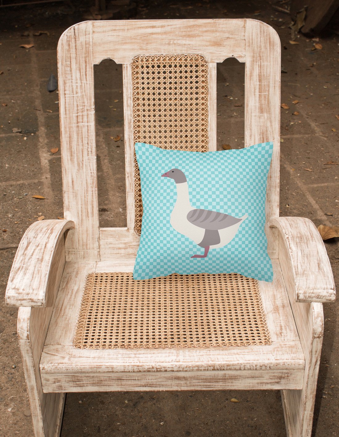 Buff Grey Back Goose Blue Check Decorative Throw Pillow 18x18 Indoor Outdoor Accent Cushion, Fabric Cover with Insert for Sofa, Bed, Porch & Living Room