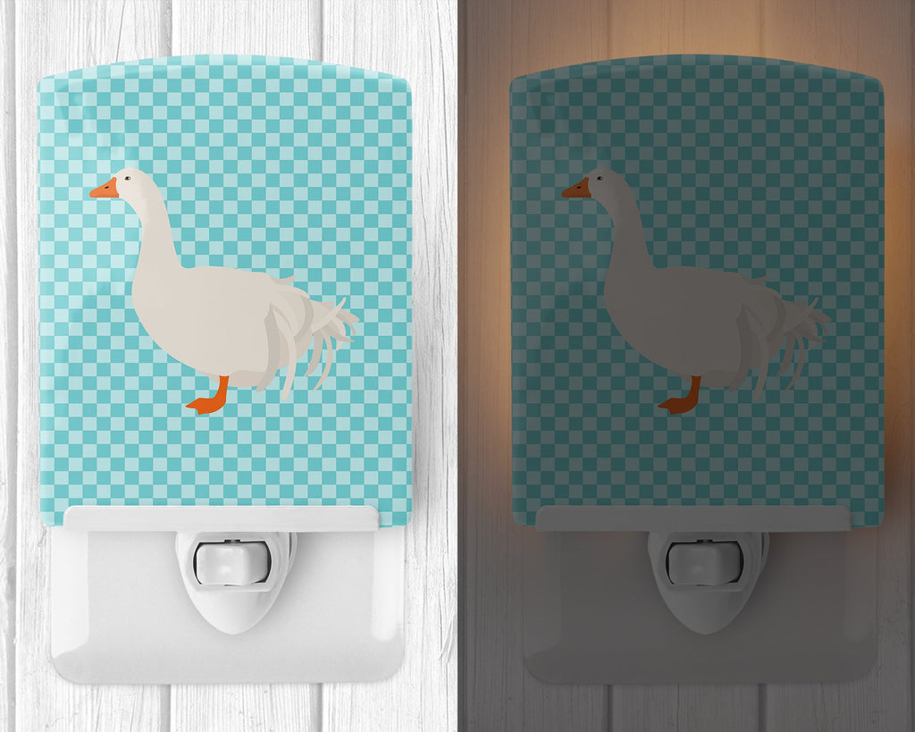 Sebastopol Goose Blue Check Ceramic Night Light Compact, UL-Certified, Ideal for Bedroom, Bathroom, Nursery, Hallway, Kitchen, 6x4x3, Multicolor
