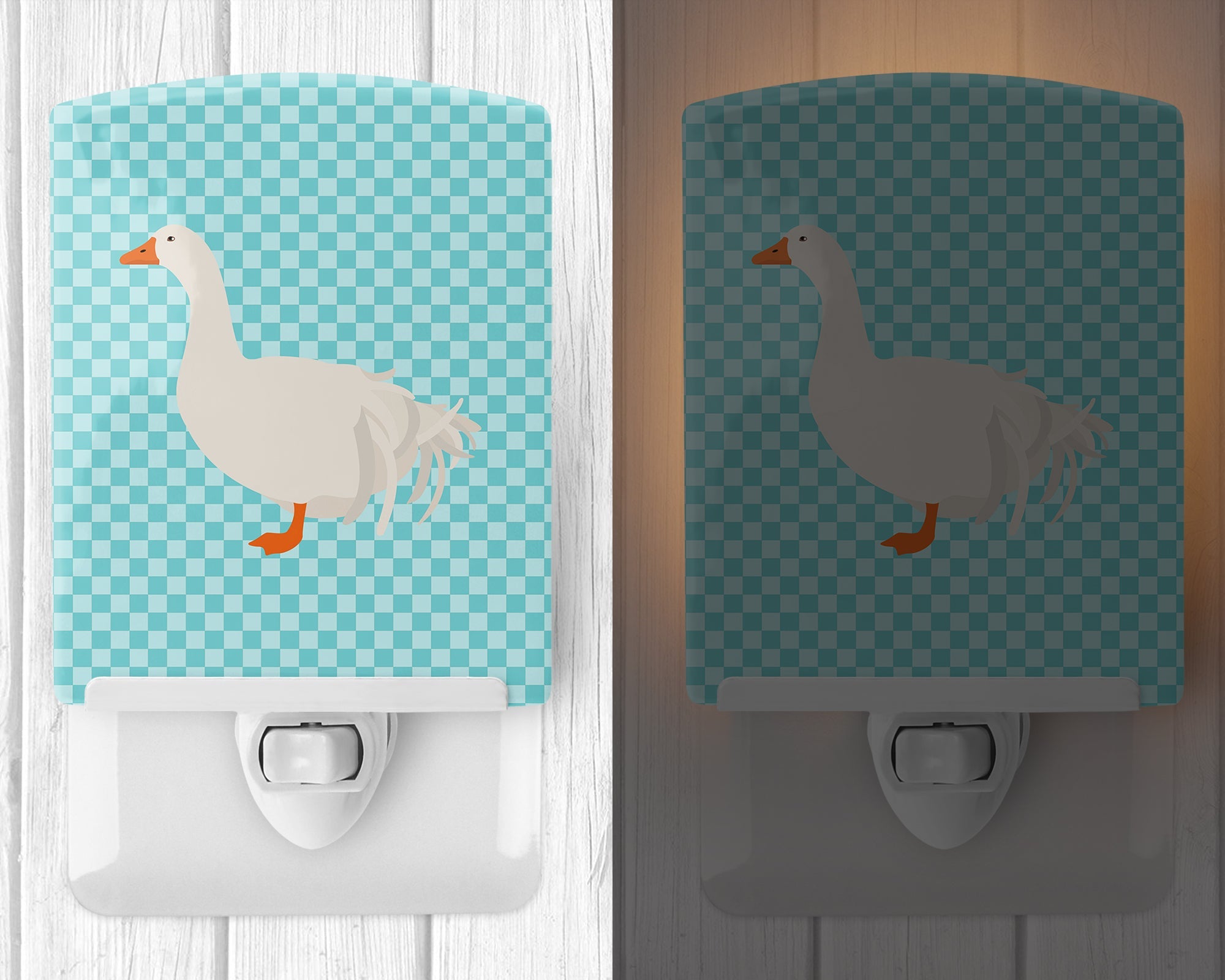 Sebastopol Goose Blue Check Ceramic Night Light Compact, UL-Certified, Ideal for Bedroom, Bathroom, Nursery, Hallway, Kitchen, 6x4x3, Multicolor