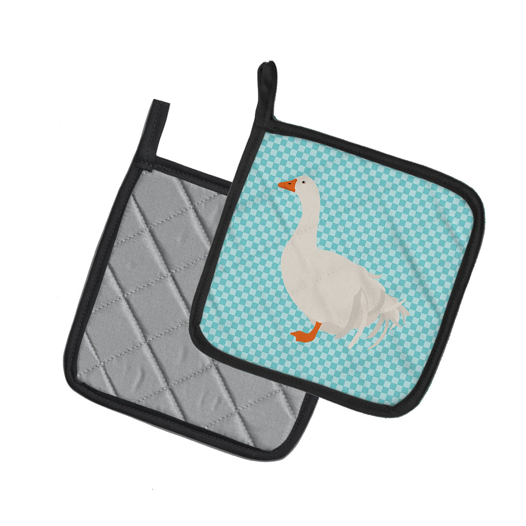 Sebastopol Goose Blue Check Pot Holder Set of 2 Heat Resistant Quilted Hot Pads 7.5 x 7.5 Inch, Insulated Kitchen Trivets for Cooking & Baking
