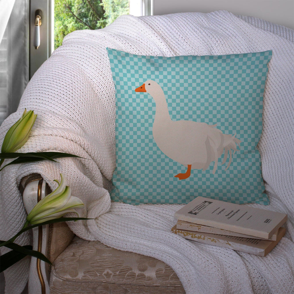 Sebastopol Goose Blue Check Decorative Throw Pillow 14x14 Indoor Outdoor Accent Cushion, Fabric Cover with Insert for Sofa, Bed, Porch & Living Room