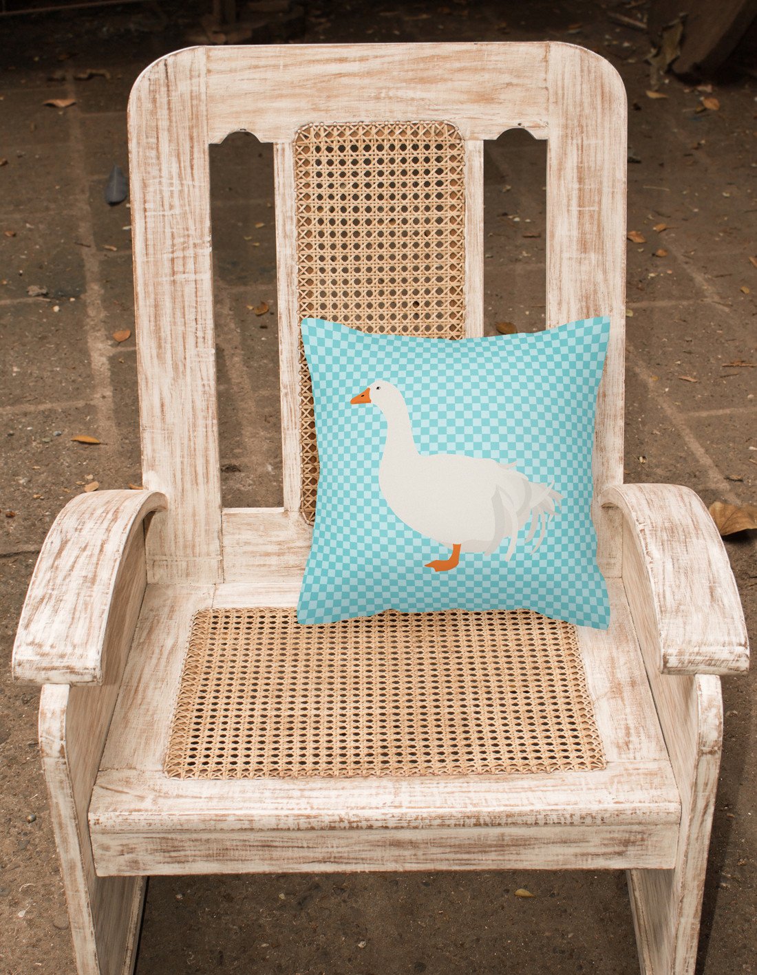 Sebastopol Goose Blue Check Decorative Throw Pillow 18x18 Indoor Outdoor Accent Cushion, Fabric Cover with Insert for Sofa, Bed, Porch & Living Room