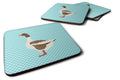 Pomeranian Rogener Goose Blue Check Foam Coasters Set of 4 Cup Coasters for Indoor Outdoor, Tabletop Protection, Anti Slip, Mouse pad Material