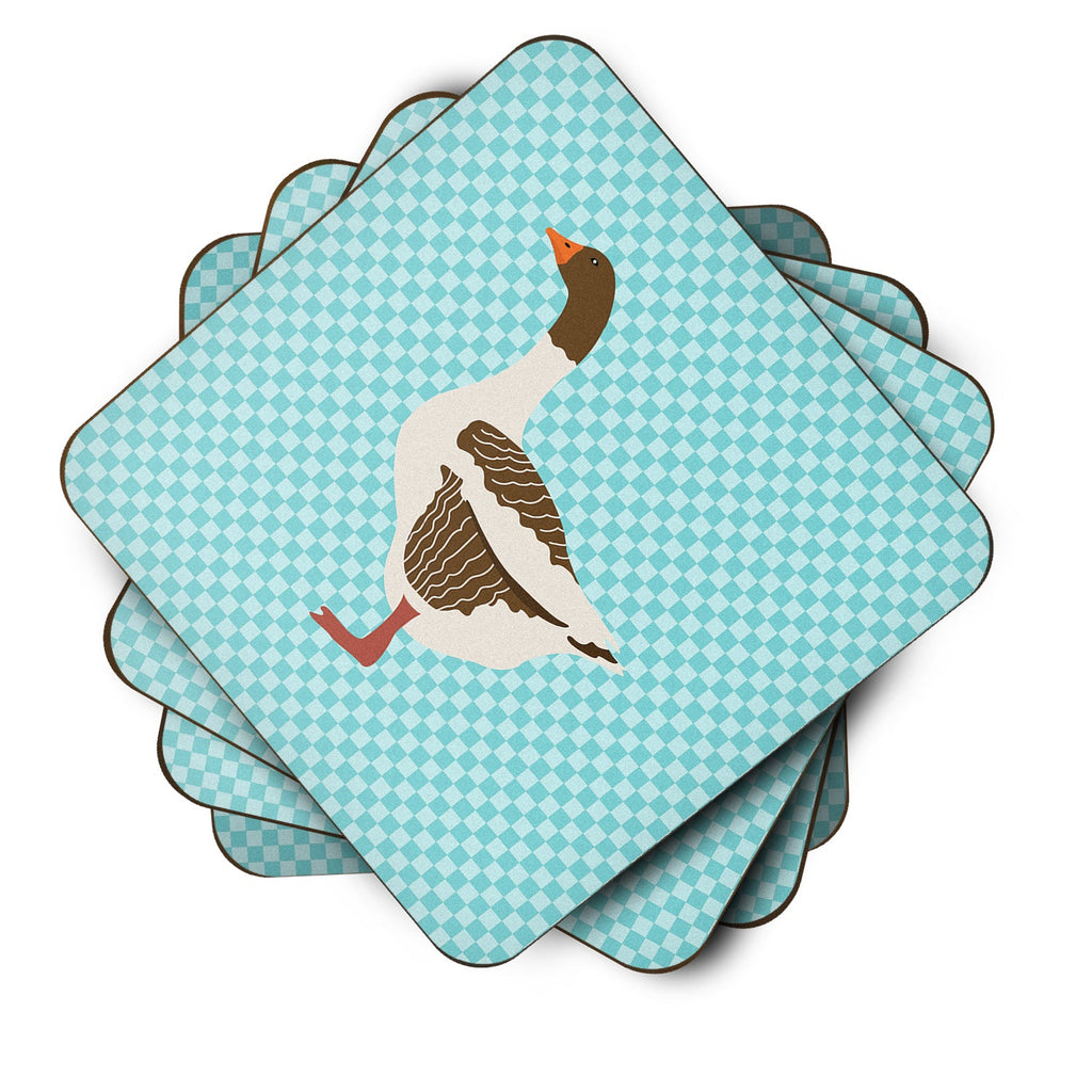 Pomeranian Rogener Goose Blue Check Foam Coasters Set of 4 Cup Coasters for Indoor Outdoor, Tabletop Protection, Anti Slip, Mouse pad Material