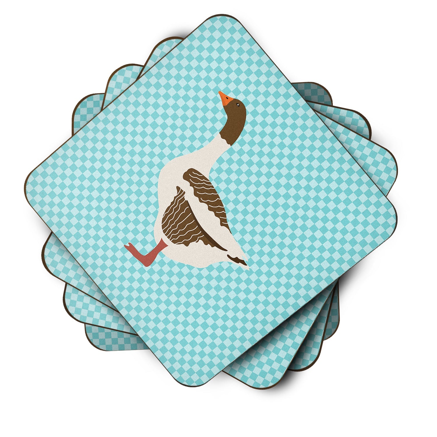 Pomeranian Rogener Goose Blue Check Foam Coasters Set of 4 Cup Coasters for Indoor Outdoor, Tabletop Protection, Anti Slip, Mouse pad Material
