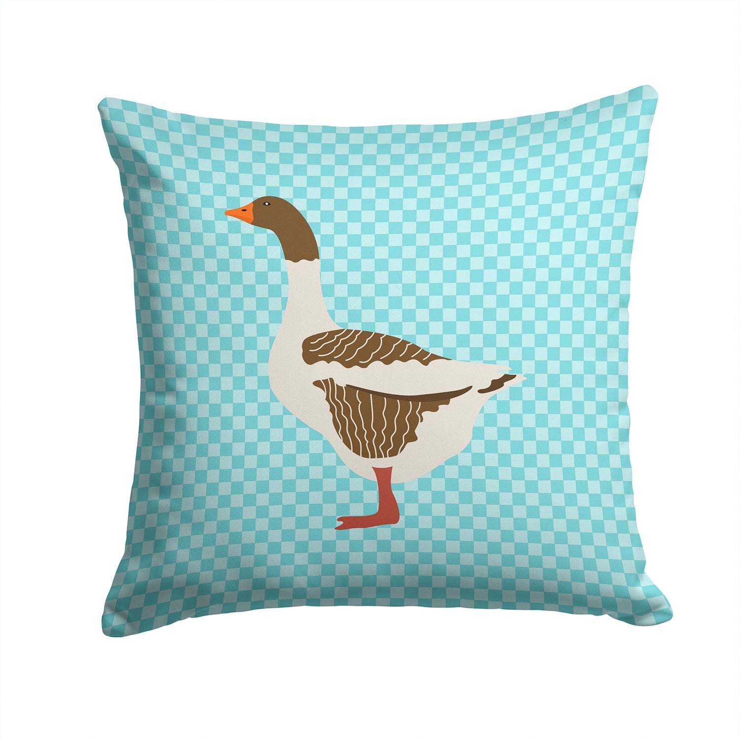 Pomeranian Rogener Goose Blue Check Decorative Throw Pillow 14x14 Indoor Outdoor Accent Cushion, Fabric Cover with Insert for Sofa, Bed, Porch & Living Room