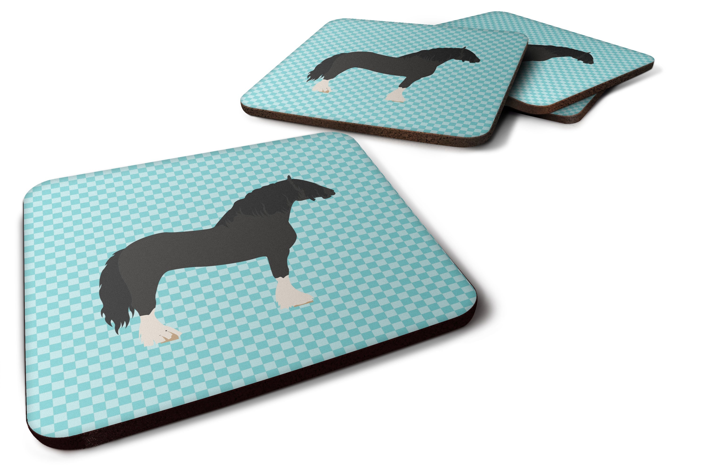 Pomeranian Rogener Goose Blue Check Foam Coasters Set of 4 Cup Coasters for Indoor Outdoor, Tabletop Protection, Anti Slip, Mouse pad Material