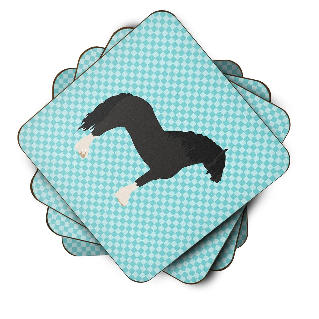 Pomeranian Rogener Goose Blue Check Foam Coasters Set of 4 Cup Coasters for Indoor Outdoor, Tabletop Protection, Anti Slip, Mouse pad Material