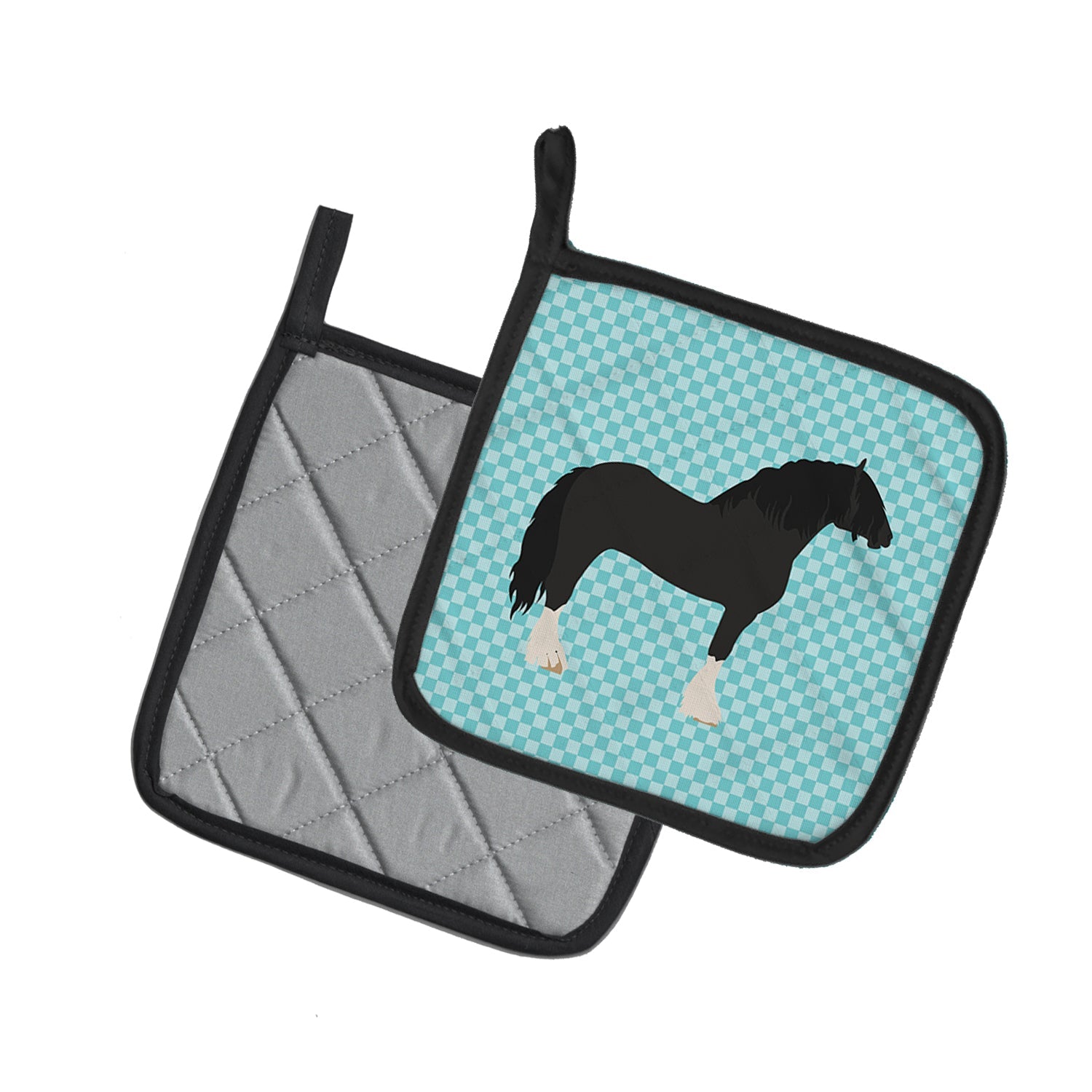 Pomeranian Rogener Goose Blue Check Pot Holder Set of 2 Heat Resistant Quilted Hot Pads 7.5 x 7.5 Inch, Insulated Kitchen Trivets for Cooking & Baking
